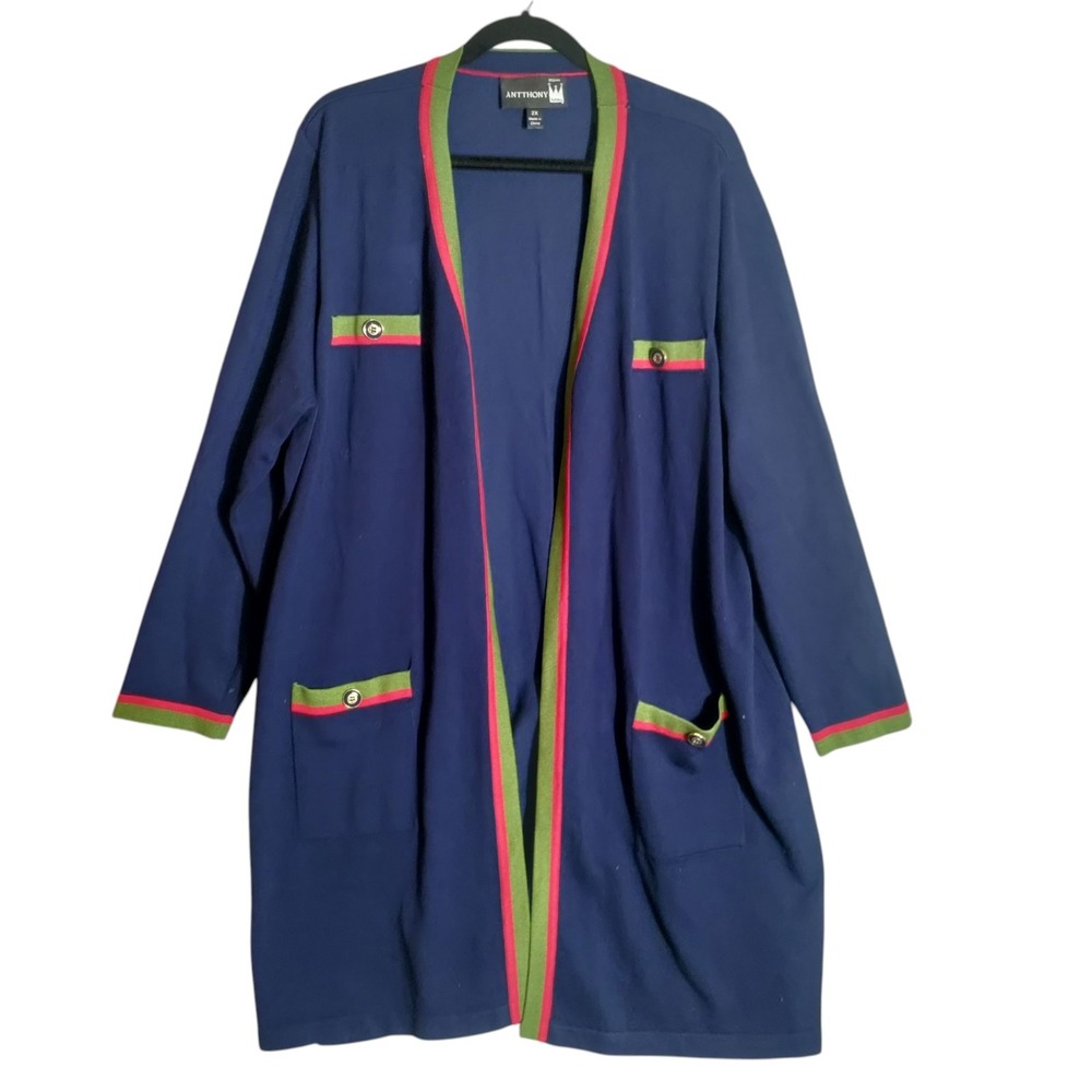 Antthony Blue And Green Longline‎ Cardigan Woman's Plus Size 2X